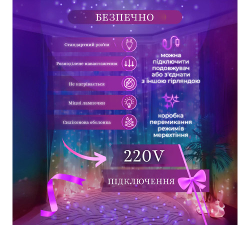 Гірлянда-штора світлодіодна 160 LED, 1,5*1,5 м, мультиколор Гірлянда-штора світлодіодна 160 LED, 1,5*1,5 м, мультиколор