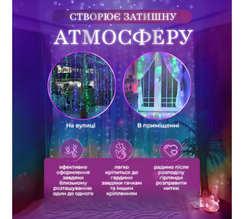 Гірлянда-штора світлодіодна 160 LED, 1,5*1,5 м, мультиколор Гірлянда-штора світлодіодна 160 LED, 1,5*1,5 м, мультиколор