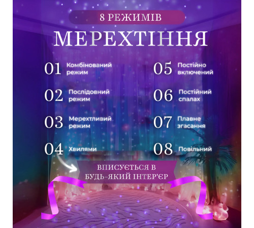 Гірлянда-штора світлодіодна 240 LED, 2*2 м, мультиколор Гірлянда-штора світлодіодна 240 LED, 2*2 м, мультиколор