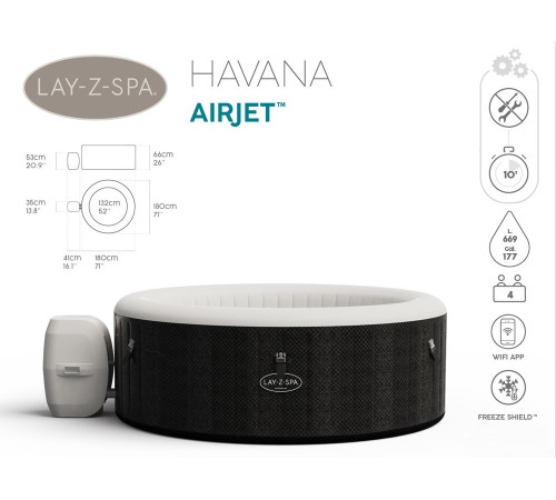 Джакузі-SPA надувне BESTWAY LAY-Z-SPA Havana AirJet 4-місне Джакузі-SPA надувне BESTWAY LAY-Z-SPA Havana AirJet 4-місне