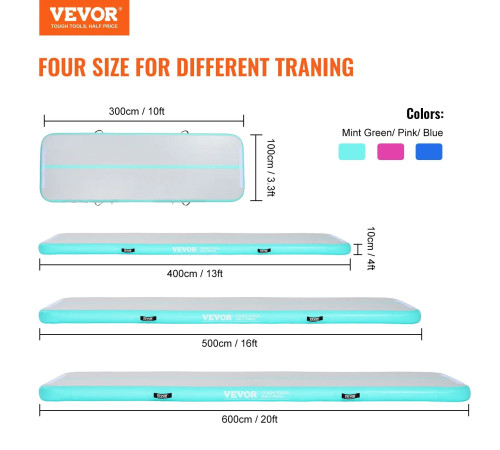 Килимок надувний VEVOR 300 x 101 x 10 см, біло-м'ятний