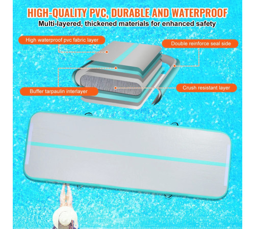 Килимок надувний VEVOR 300 x 101 x 10 см, біло-м'ятний