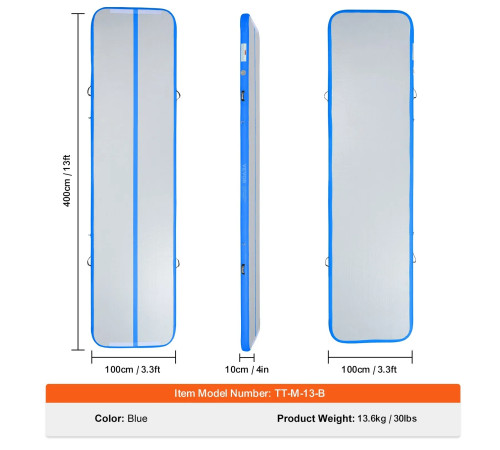 Килимок надувний VEVOR 398 x 101 x 10 см, біло-синій