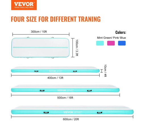 Килимок надувний VEVOR 498 x 101 x 10 см, біло-м'ятний