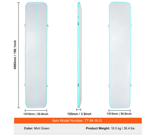 Килимок надувний VEVOR 498 x 101 x 10 см, біло-м'ятний
