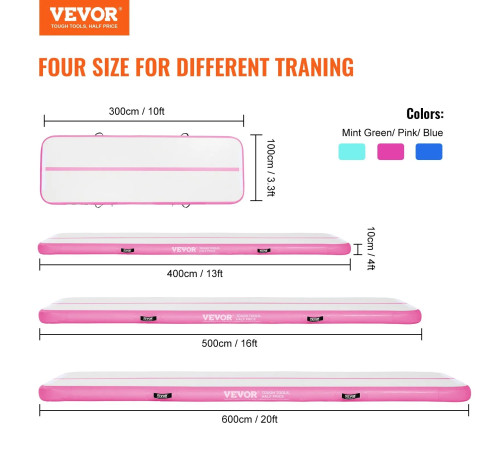 Килимок надувний VEVOR 598 x 101 x 10 см, біло-рожевий