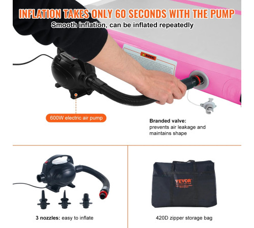 Килимок надувний VEVOR 598 x 101 x 10 см, біло-рожевий