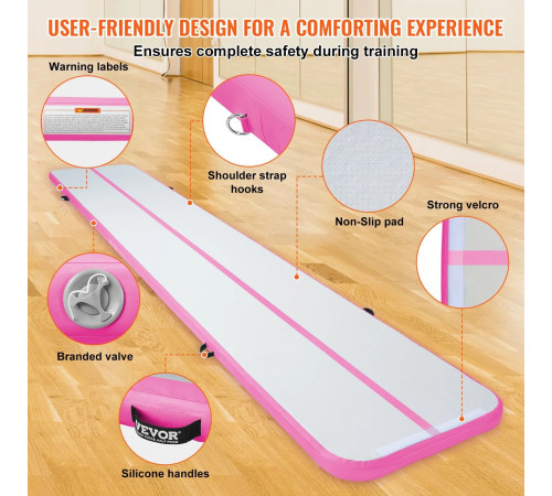 Килимок надувний VEVOR 598 x 101 x 10 см, біло-рожевий