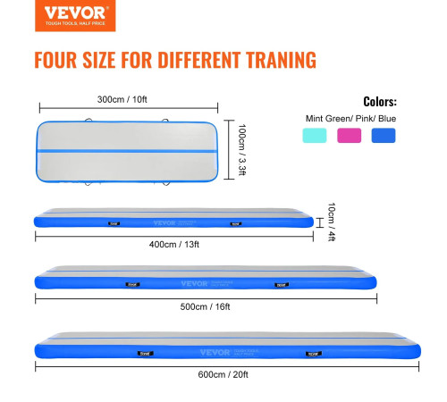 Килимок надувний VEVOR 300 x 101 x 10 см, біло-синій