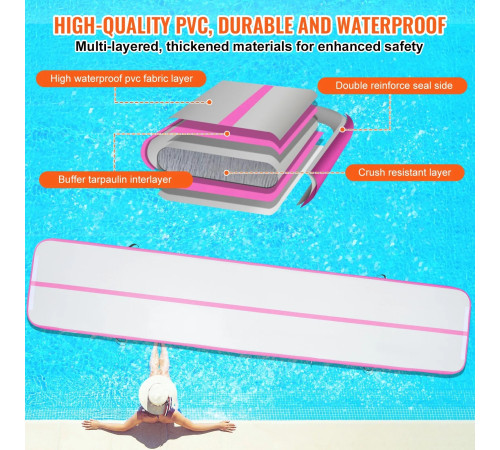Килимок надувний VEVOR 498 x 101 x 10 см, біло-рожевий