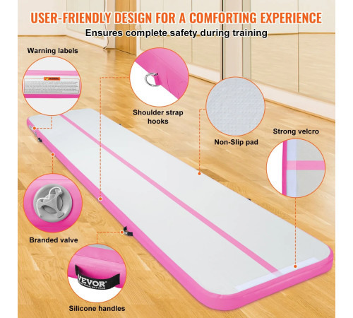 Килимок надувний VEVOR 498 x 101 x 10 см, біло-рожевий