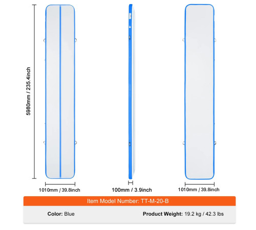 Килимок надувний VEVOR 598 x 101 x 10 см, сіро-синій