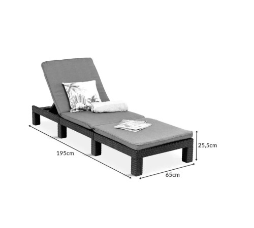 Шезлонг Keter Daytona Deluxe з матрацом, 195 х 65 х 25,5 см - графіт