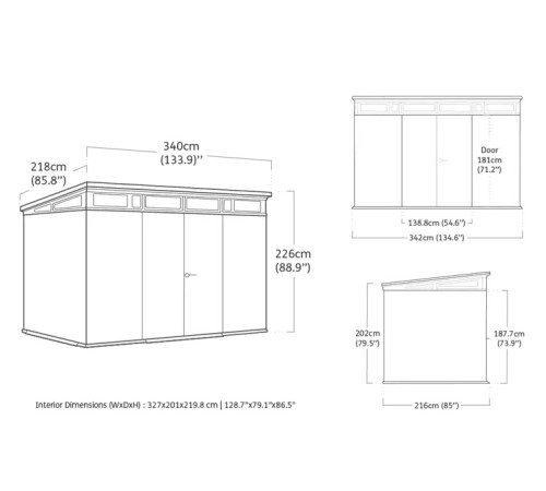 Будиночок садовий Keter Cortina 2.0 342 х 216 х 226 см, темно-сірий