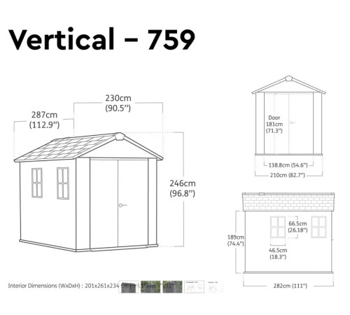 Будиночок садовий Keter Newton Plus 230 х 287 х 246 см, сірий