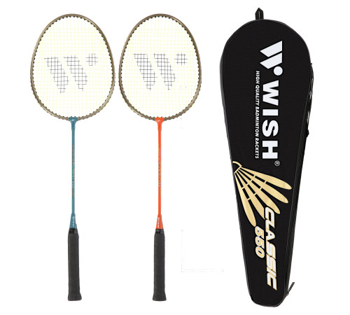 Ракетки для бадмінтону WISH ALUMTEC 550K 72 мм, блакитно-орнажеві